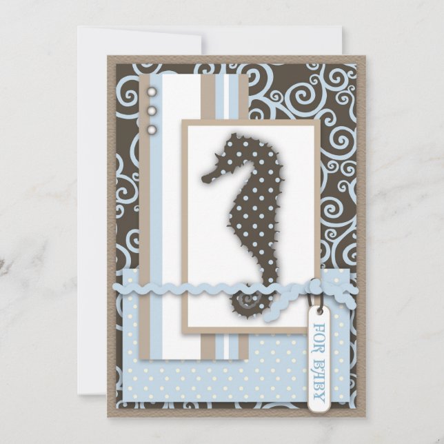 Seahorse Baby Boy Invitation (Front)