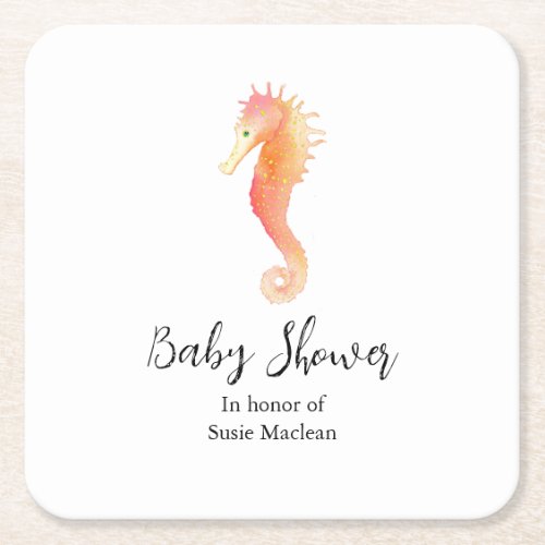 Seahorse Baby Shower Napkin Square Paper Coaster