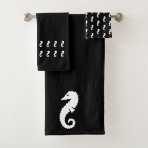 Seahorse Bath Black and white towel set
