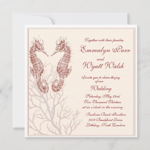 seahorse beach -  brown wedding invitation