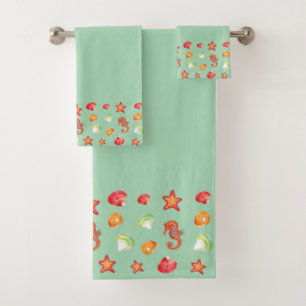 Seahorse Beach Sea Green Bath Towel Set