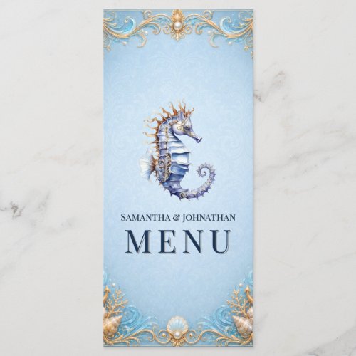 Seahorse beach theme wedding nautical shell menu