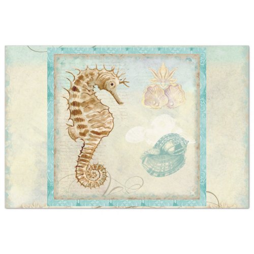 Seahorse Beach Watercolor Ephemera Decoupage Art Tissue Paper