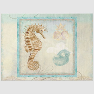 Seahorse Beach Watercolor Ephemera Decoupage Art Tissue Paper