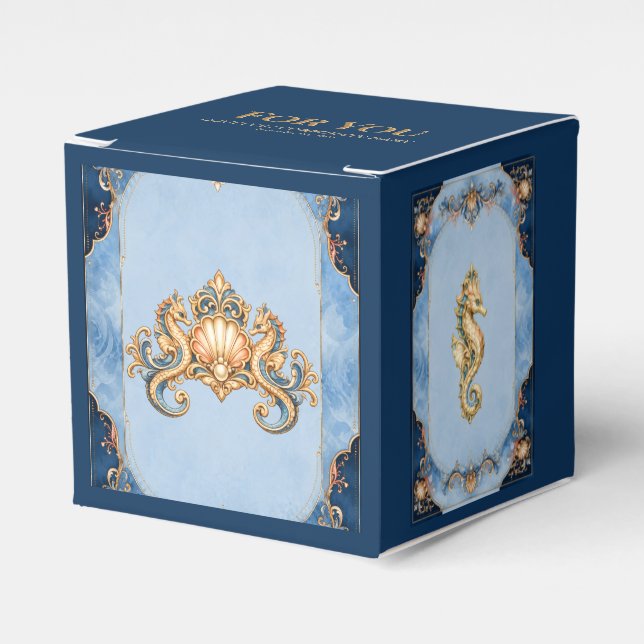 Seahorse beach wedding EDITABLE retro shell Favor Boxes (Front Side)