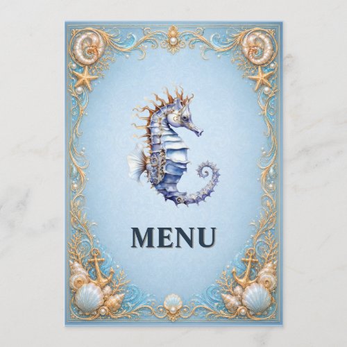 Seahorse beach wedding nautical conch shell menu