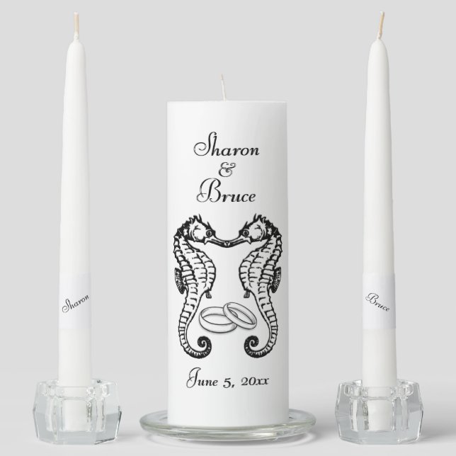 Seahorse Beach Wedding Two Become One  Unity Candle Set (Front)