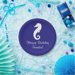 Seahorse Birthday Blue White 4Frankie Paper Plates
