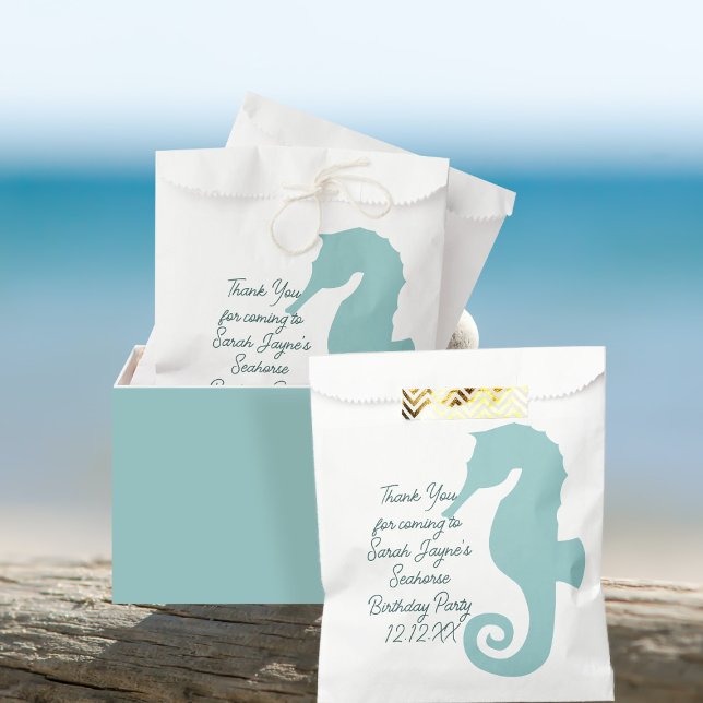 Seahorse Birthday Party Custom Favor Bag (A cute seahorse favor bag with space for your thank you message)