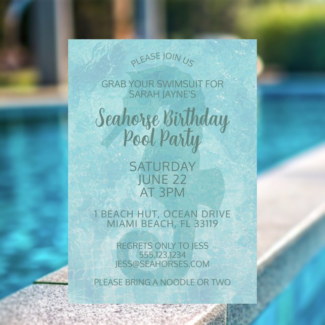Seahorse Birthday Pool Party Invitation (Summer is here and it's time for a birthday pool party! Just add your details)