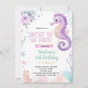 Seahorse birthday theme party invite