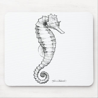 Seahorse Black and White Drawing Mouse Pad