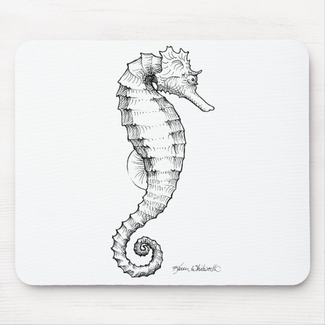 Seahorse Black and White Drawing Mouse Pad (Front)