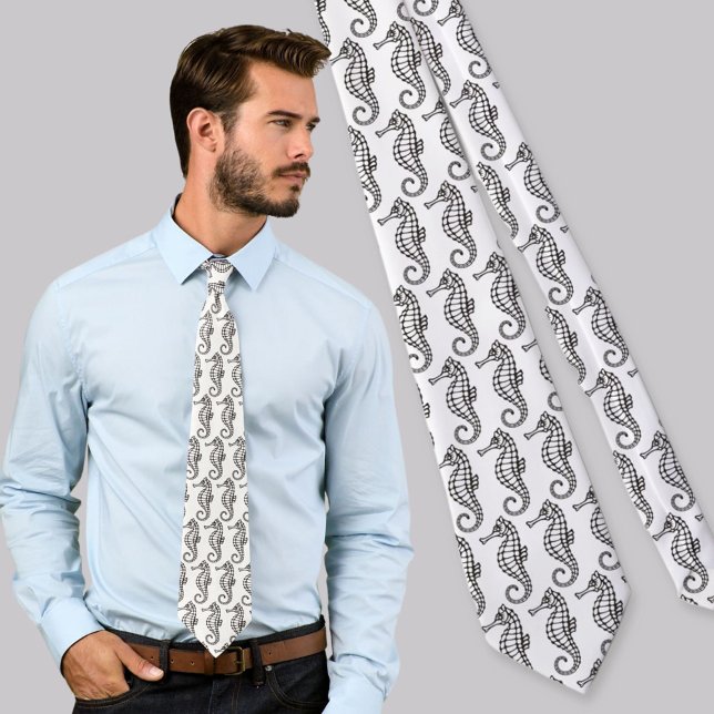 Seahorse Black Neck Tie (Creator Uploaded)