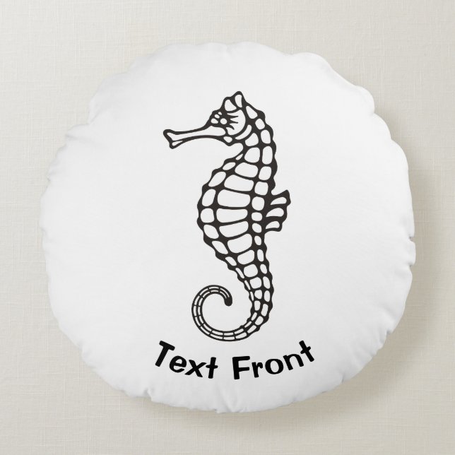 Seahorse Black Round Pillow (Front)