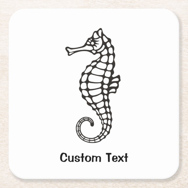 Seahorse Black Square Paper Coaster (Front)