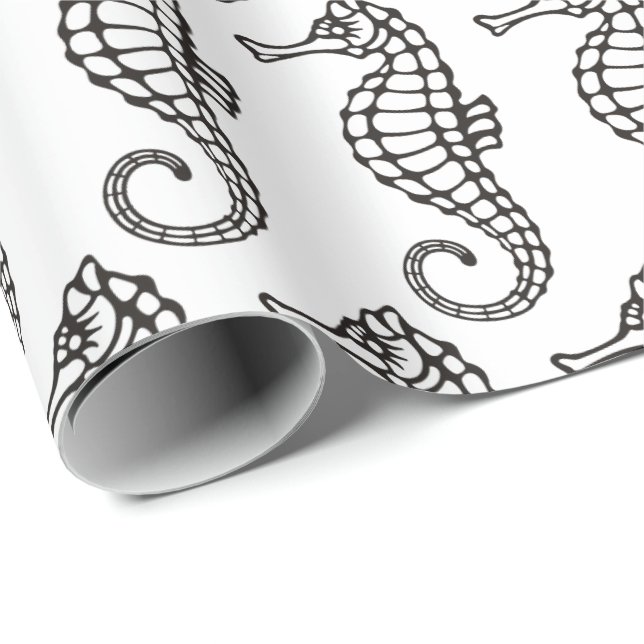 Seahorse Black Wrapping Paper (Roll Corner)