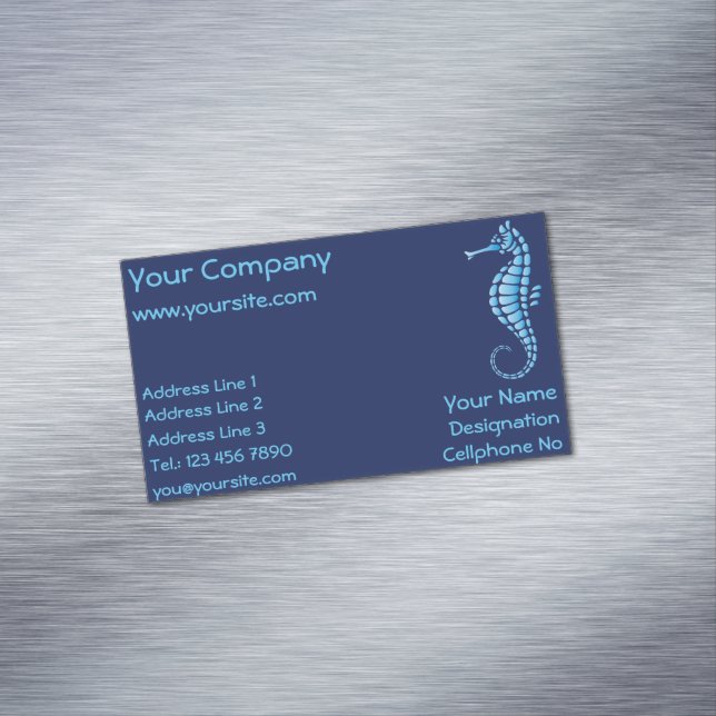 Seahorse Blue Business Card Magnet (In Situ)