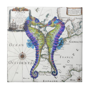 Seahorse Blue Ceramic Tile
