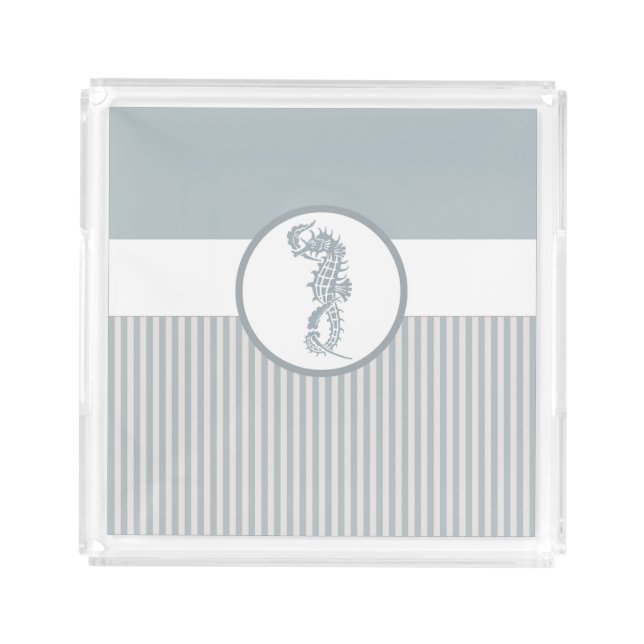 Seahorse Blue Classic Nautical Elegant Acrylic Tray (Front)