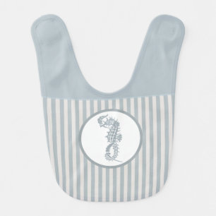 Seahorse Blue Classic Nautical Elegant Baby Bib