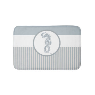 Seahorse Blue Classic Nautical Elegant Bath Mat