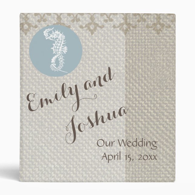 Seahorse Blue Classic Nautical Elegant Binder (Front)