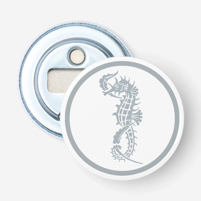Seahorse Blue Classic Nautical Elegant Bottle Opener (Front)