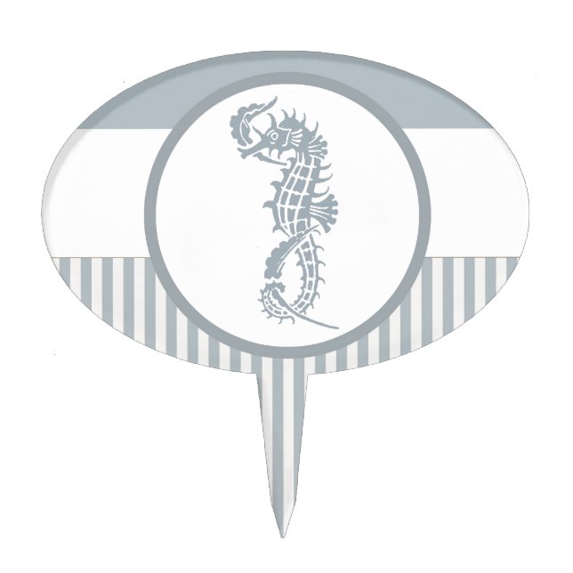 Seahorse Blue Classic Nautical Elegant Cake Topper (Front)