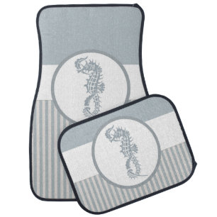Seahorse Blue Classic Nautical Elegant Car Floor Mat