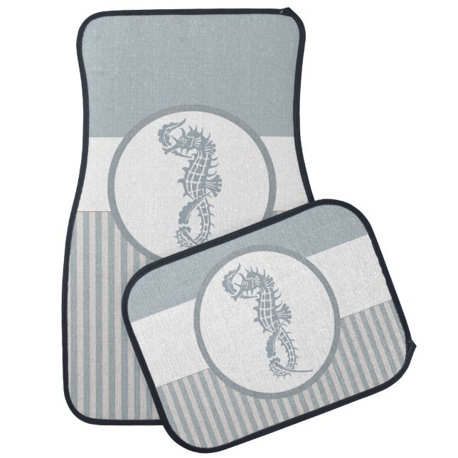 Seahorse Blue Classic Nautical Elegant Car Floor Mat (Set)