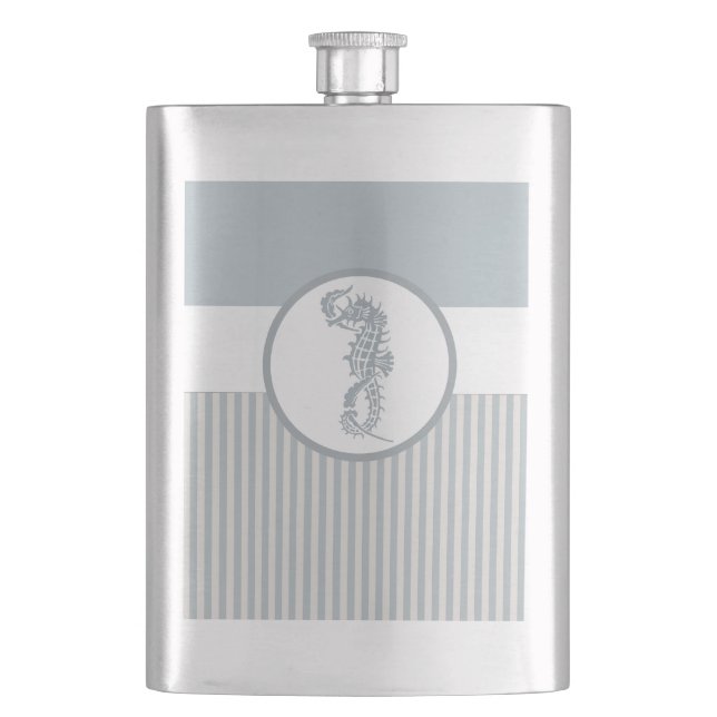 Seahorse Blue Classic Nautical Elegant Flask (Front)