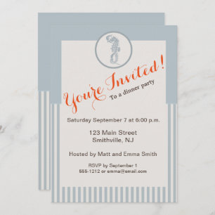 Seahorse Blue Classic Nautical Elegant Invitation