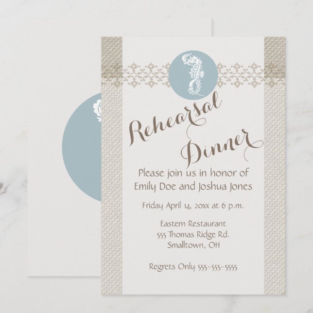 Seahorse Blue Classic Nautical Elegant Invitation (Front/Back)