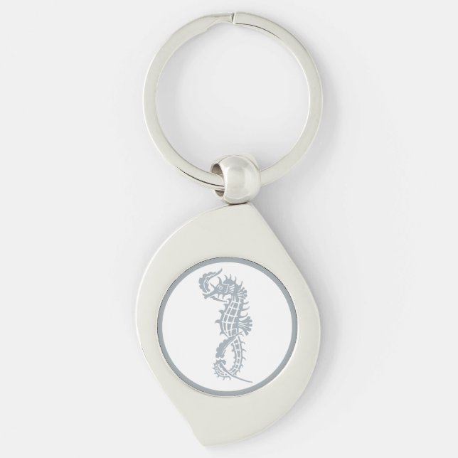 Seahorse Blue Classic Nautical Elegant Keychain (Front)