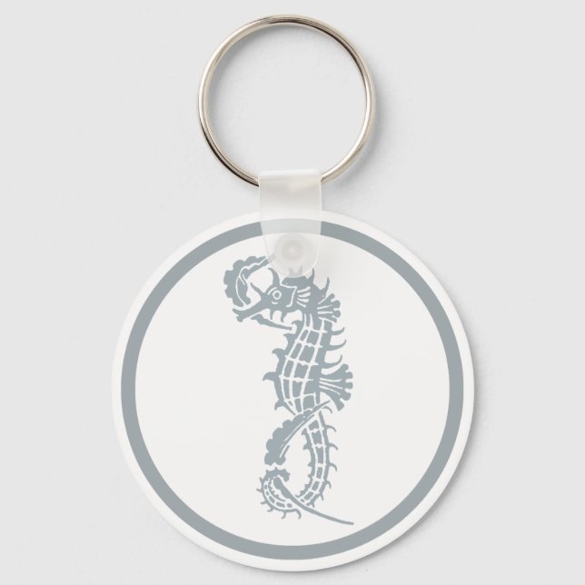 Seahorse Blue Classic Nautical Elegant Keychain (Front)