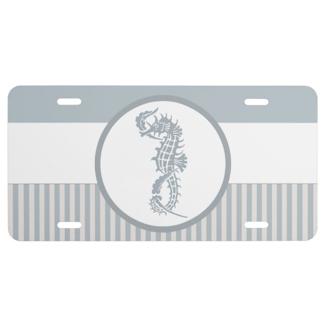 Seahorse Blue Classic Nautical Elegant License Plate (Front)
