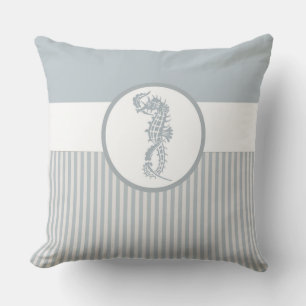Seahorse Blue Classic Nautical Elegant Outdoor Pillow
