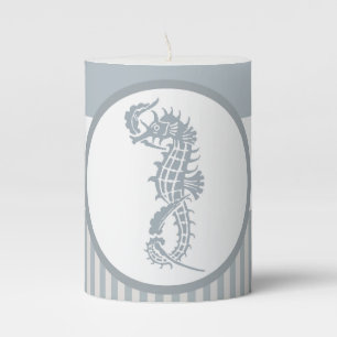 Seahorse Blue Classic Nautical Elegant Pillar Candle