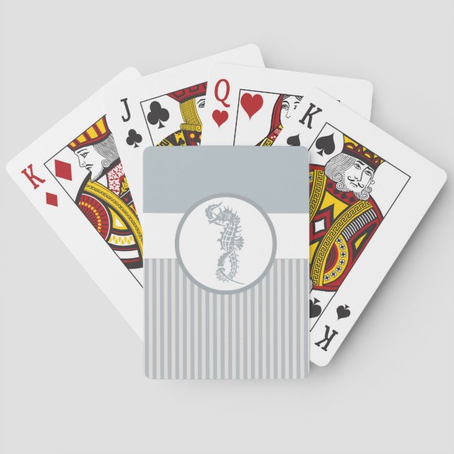 Seahorse Blue Classic Nautical Elegant Poker Cards (Back)
