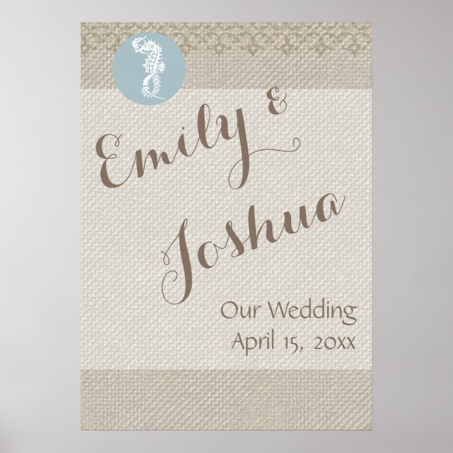 Seahorse Blue Classic Nautical Elegant Poster (Front)