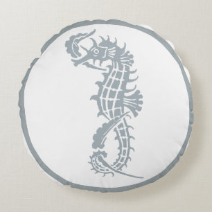 Seahorse Blue Classic Nautical Elegant Round Pillow