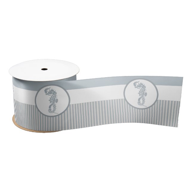 Seahorse Blue Classic Nautical Elegant Satin Ribbon (Spool)