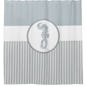Seahorse Blue Classic Nautical Elegant Shower Curtain