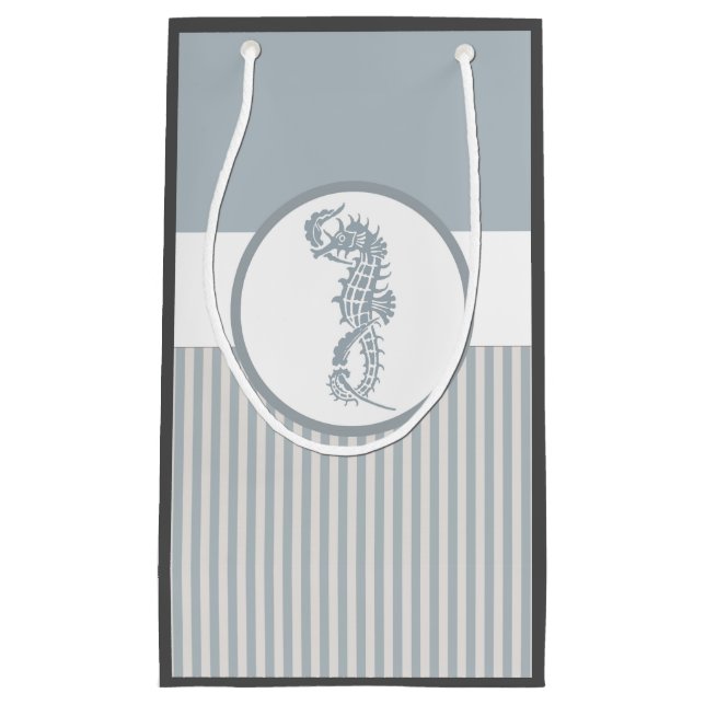 Seahorse Blue Classic Nautical Elegant Small Gift Bag (Front)
