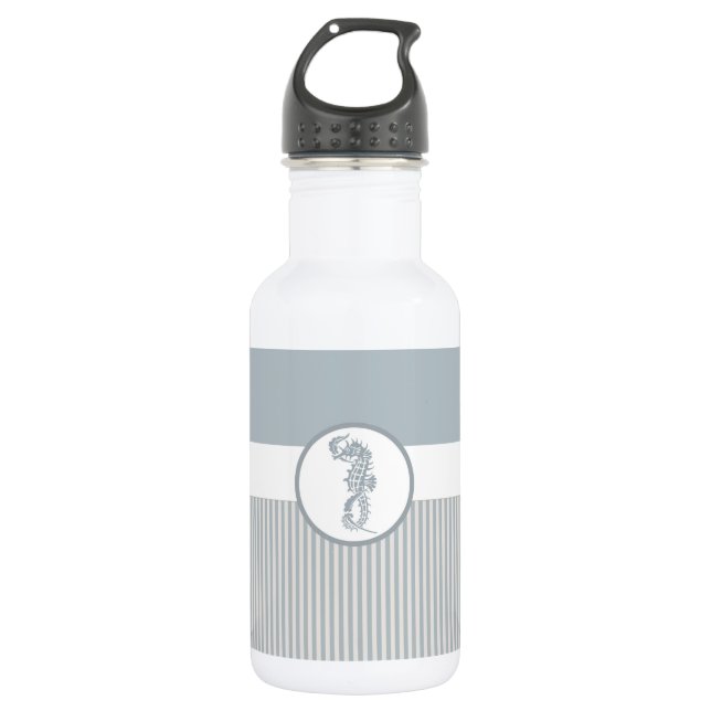 Seahorse Blue Classic Nautical Elegant Stainless Steel Water Bottle (Front)