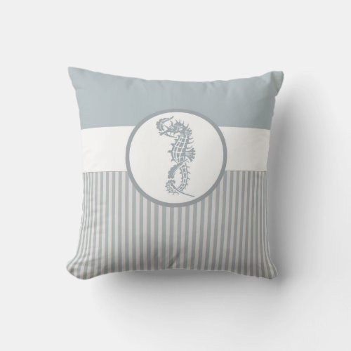 Seahorse Blue Classic Nautical Elegant Throw Pillow