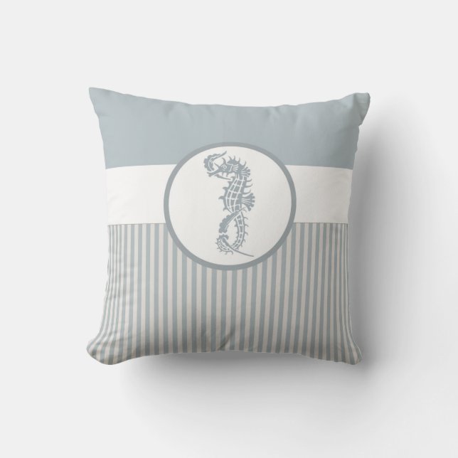 Seahorse Blue Classic Nautical Elegant Throw Pillow (Front)