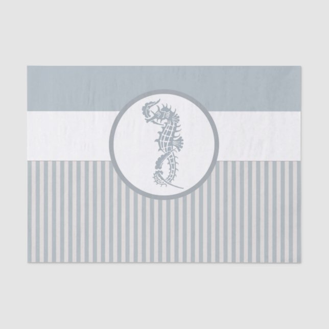 Seahorse Blue Classic Nautical Elegant Tissue Paper (Front)