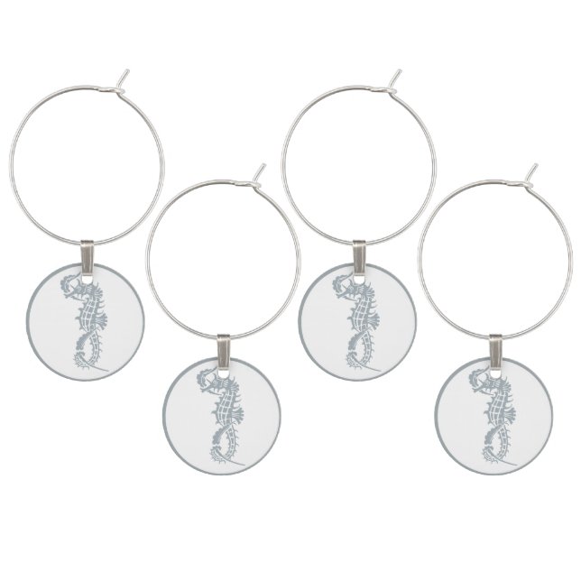 Seahorse Blue Classic Nautical Elegant Wine Charm (Staggered)